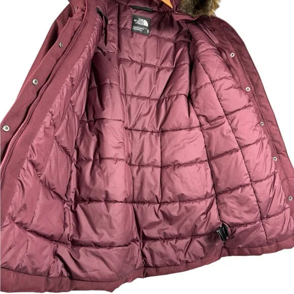 The North Face Winter Parka Faux Fur Hood Belted Jacket Fur Hood Maroon Women XS - Picture 6 of 9